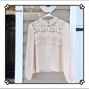 NWOT embroidered-lace chiffon shirt